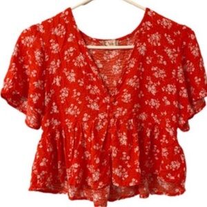 Altar'd State Red Floral Blouse